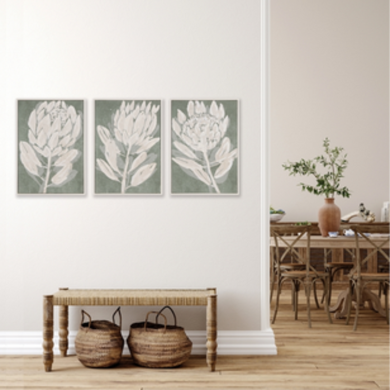 Protea Triptych Hand-Embellished Giclees